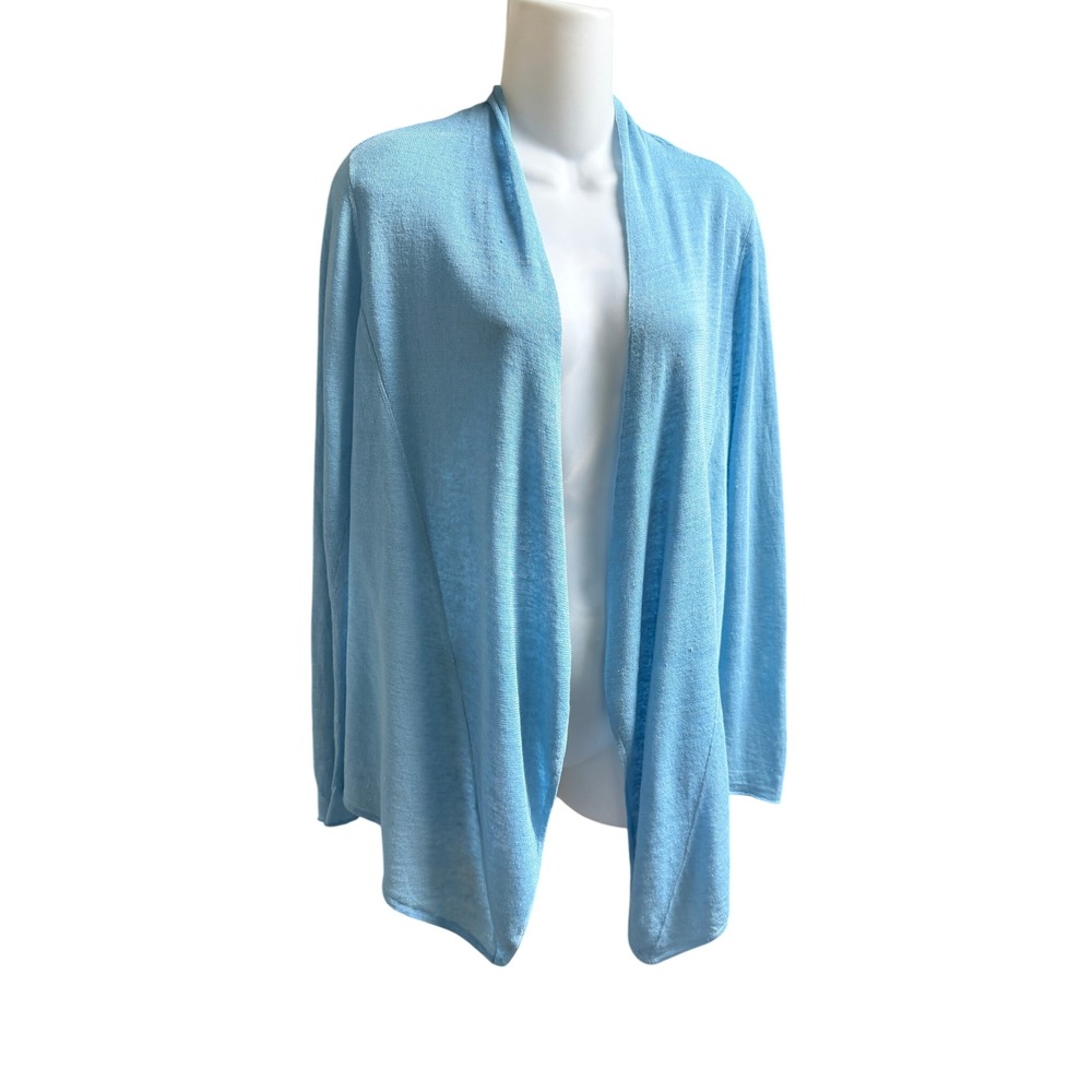 Eileen Fisher Cardigan Open Front Linen Blend Blue Small S/P Resort Coastal